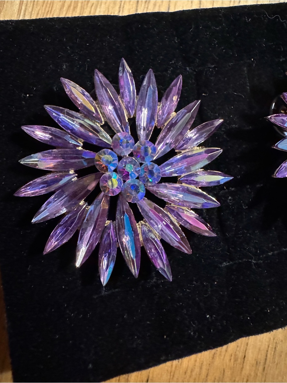 Statement Chunky Purple Gold Tone Rhinestone Earrings - Picture 2 of 5